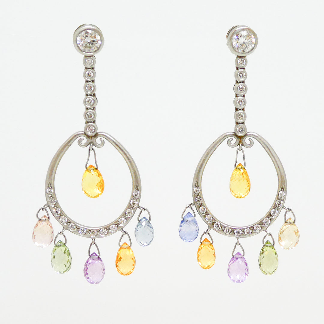 Anatoly Novik Diamond and Multicolor Sapphire Briolette Earrings