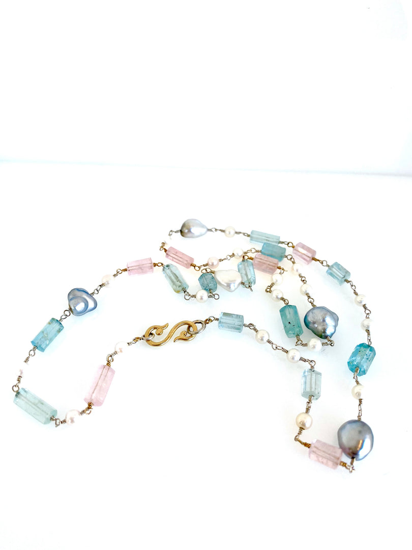Aquamarine and Pearl Necklace