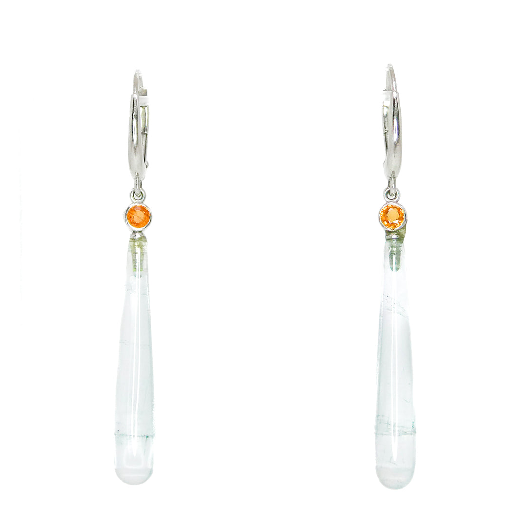 Aquamarine and Orange Sapphire Drop Earrings