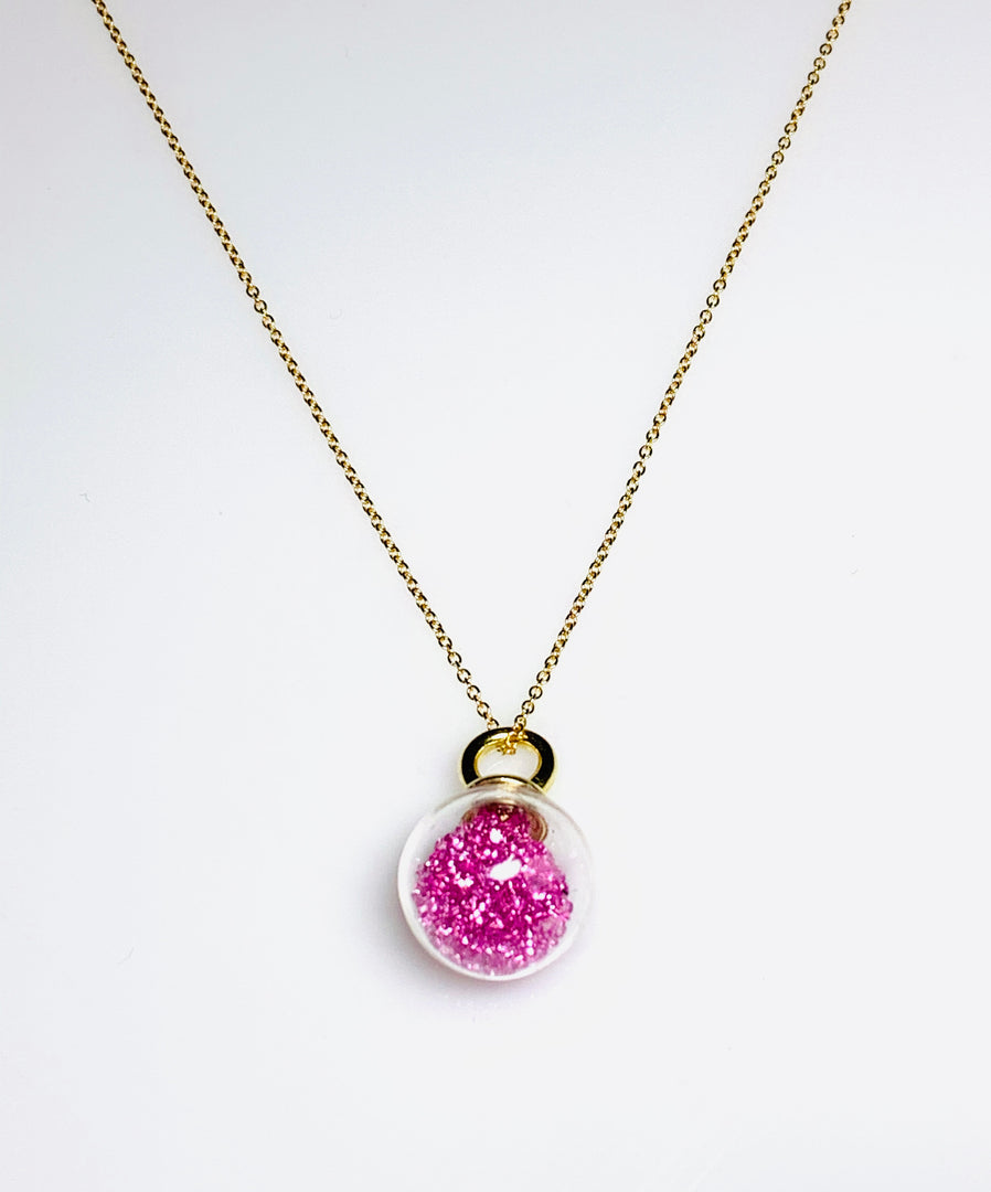 Pink Sapphire Filled Glass Globe Necklace