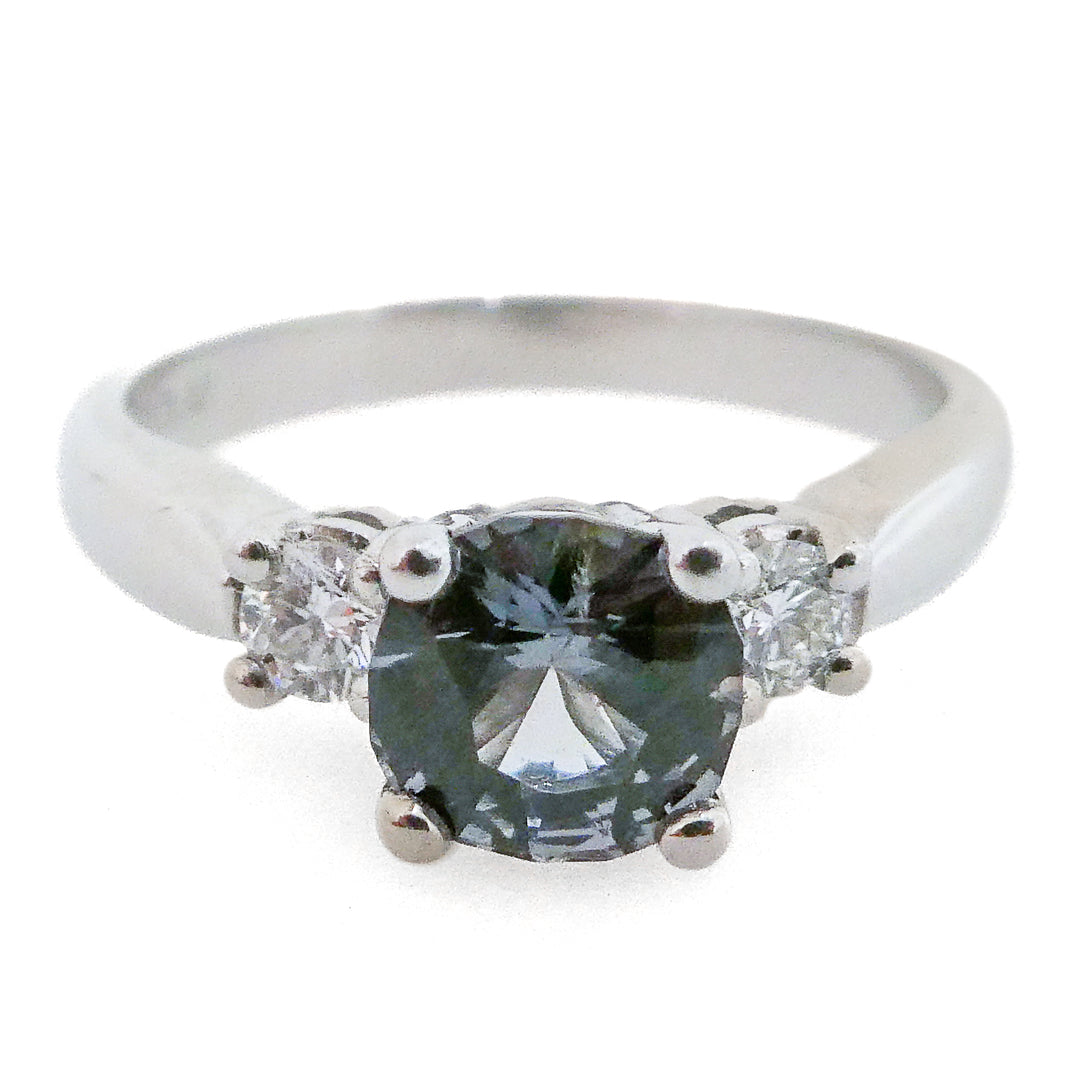 Platinum Three Stone Spinel and Diamond Ring