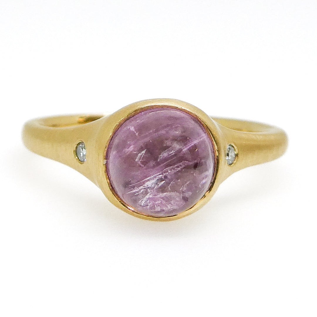 18 Karat Yellow Gold Pink Topaz and Diamond Accent Ring