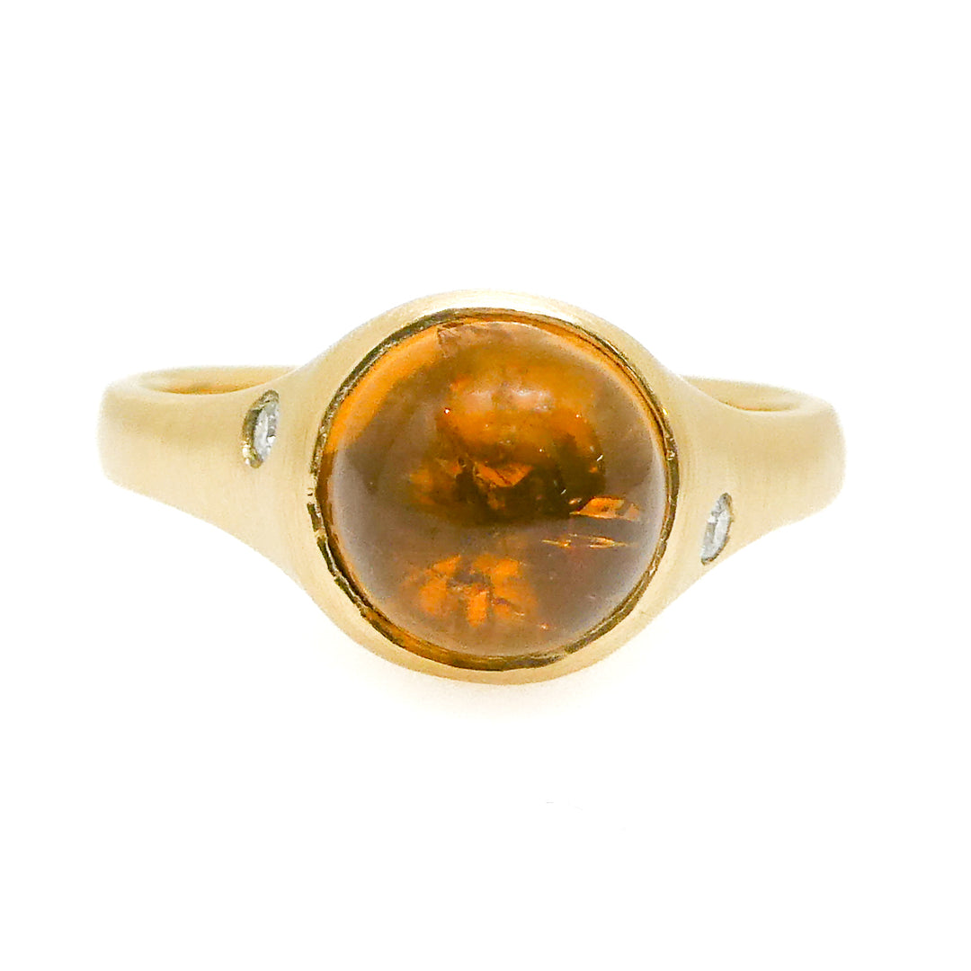 18 Karat Yellow Gold Orange Topaz and Diamond Accent Ring