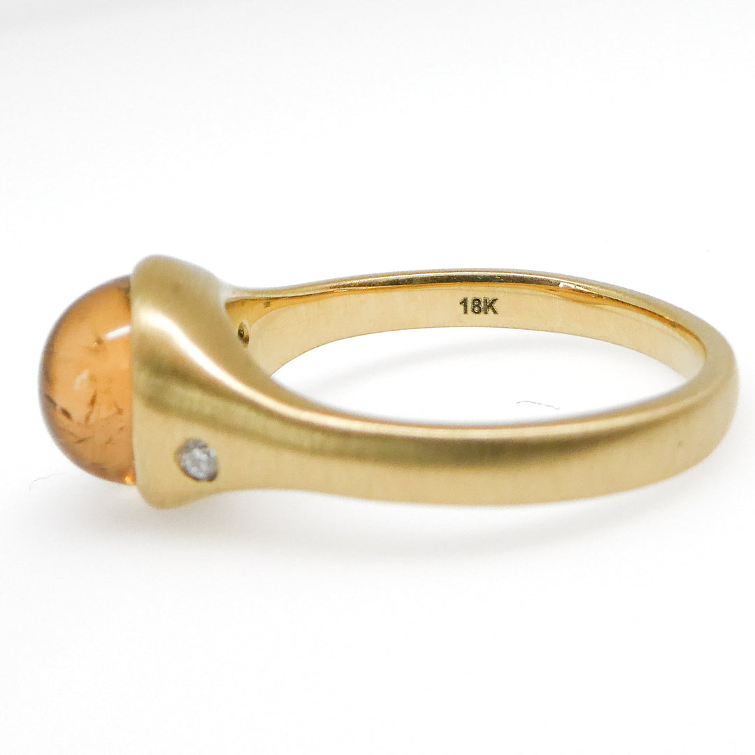 18 Karat Yellow Gold Orange Topaz and Diamond Accent Ring