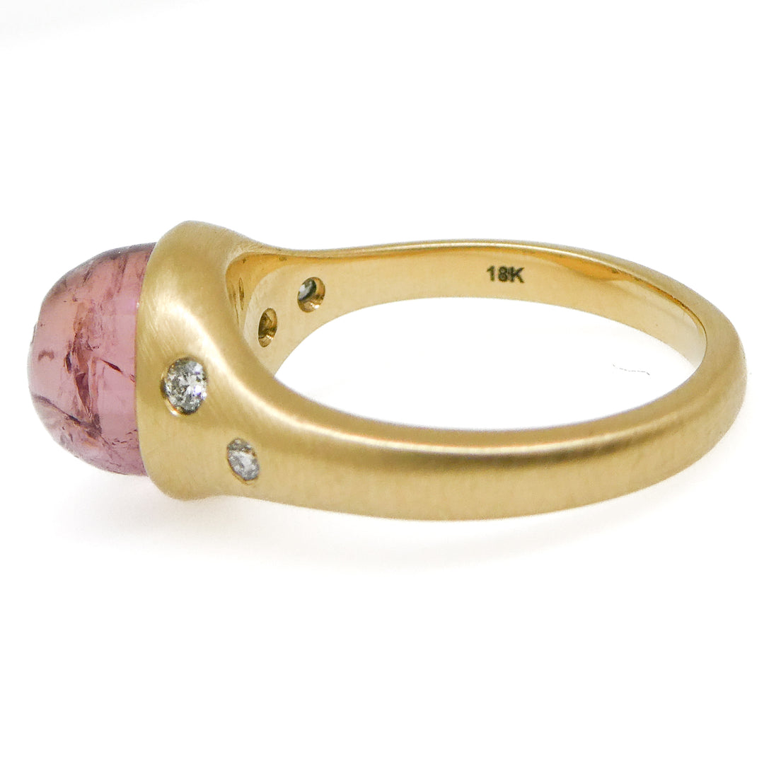 18 Karat Yellow Gold Satin Finish Purple/Pink Topaz and Diamond Accent Ring