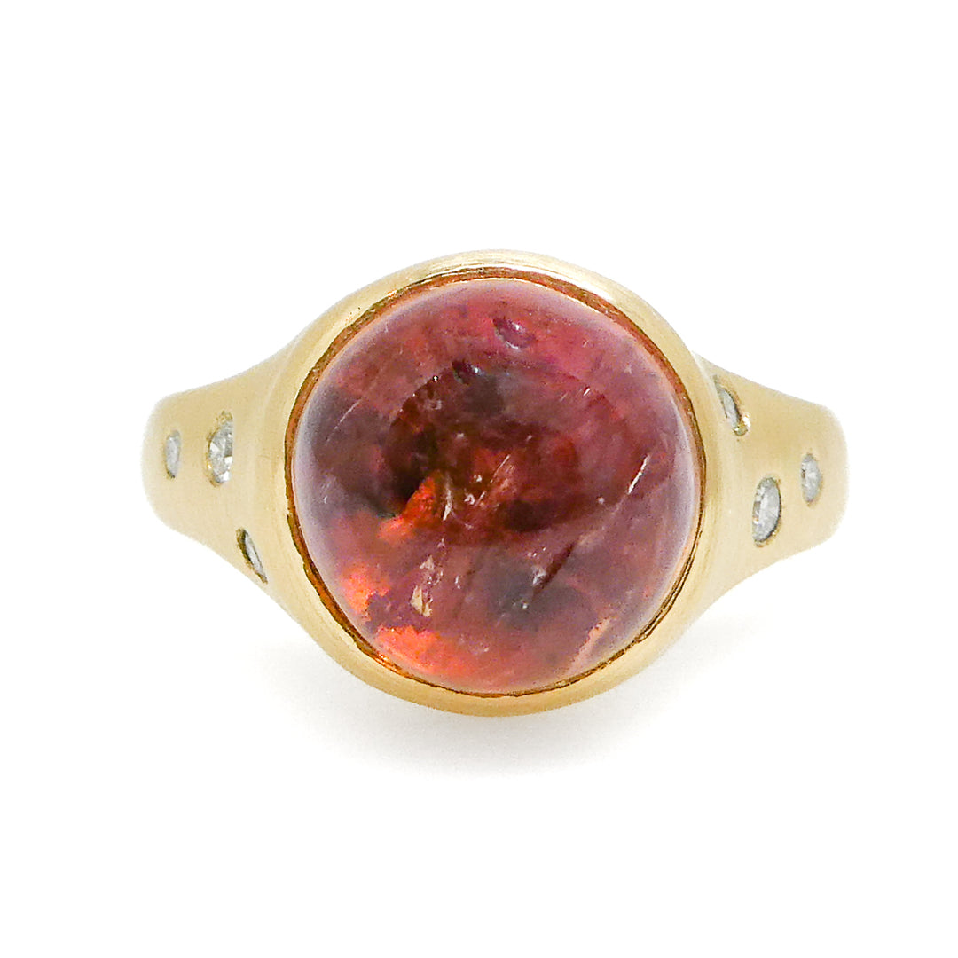 18 Karat Yellow Gold Orange/Pink Topaz and Diamond Accent Ring