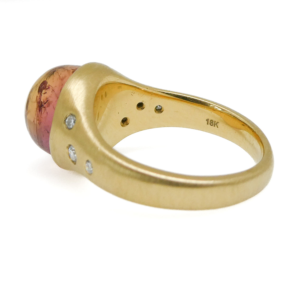 18 Karat Yellow Gold Orange/Pink Topaz and Diamond Accent Ring