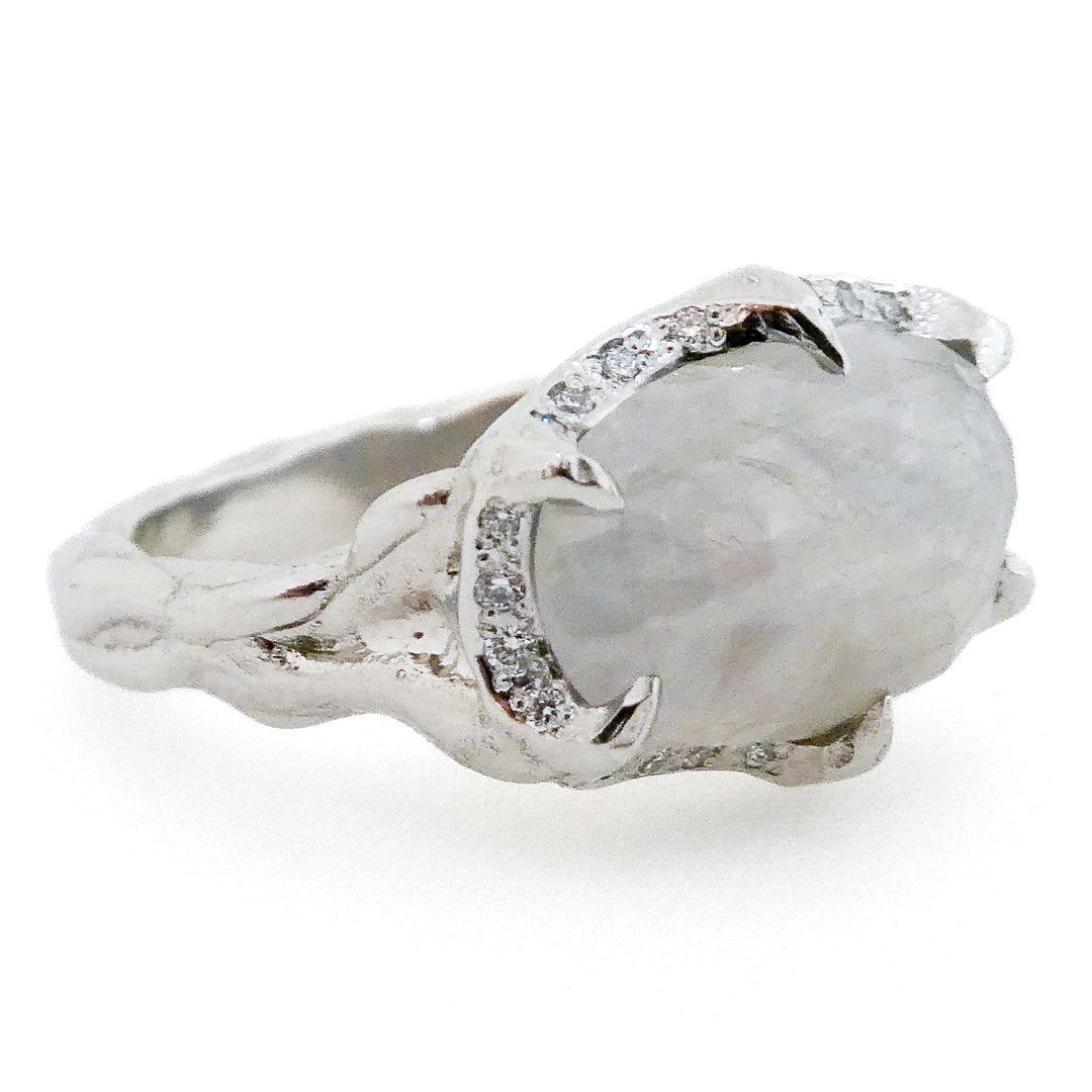 "Villain Vibes" Collection Platinum Rose Cut Grey/Blue Sapphire Ring