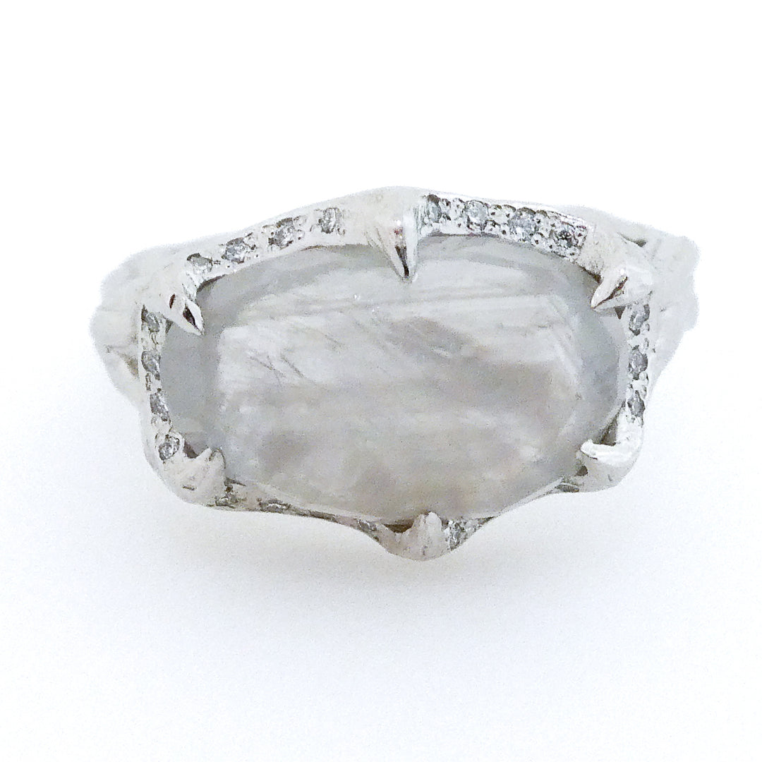 "Villain Vibes" Collection Platinum Rose Cut Grey/Blue Sapphire Ring