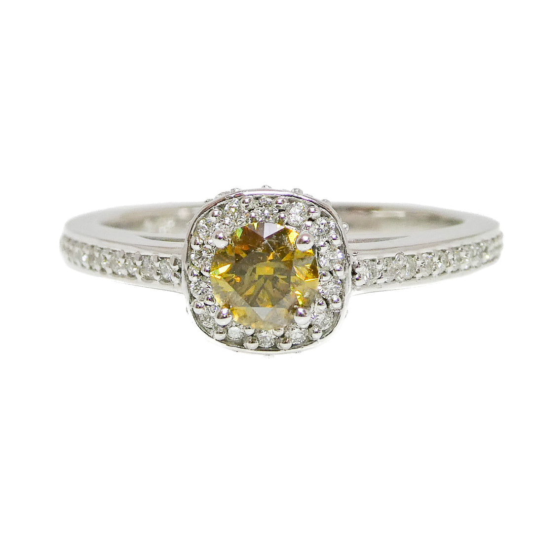 Yellow Diamond and Diamond Halo Ring