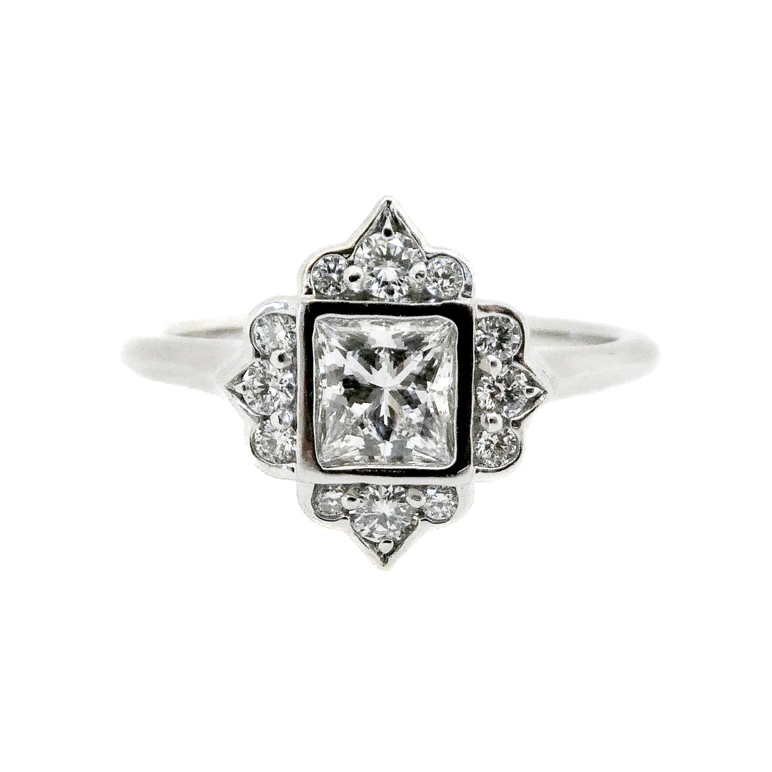 New Gild Custom Design Platinum Princess Cut Halo Ring