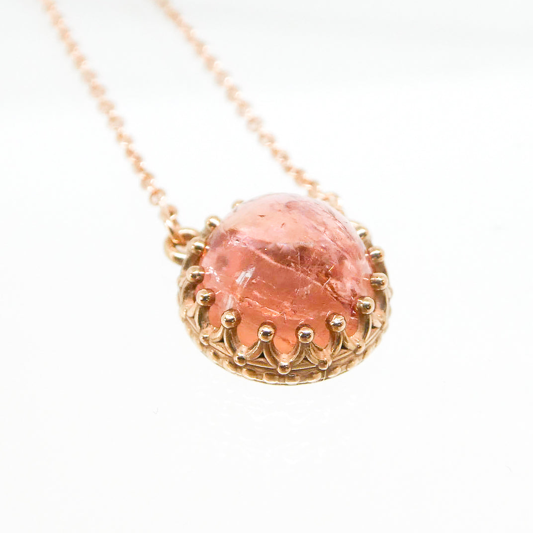Pink Topaz Crown Bezel Necklace