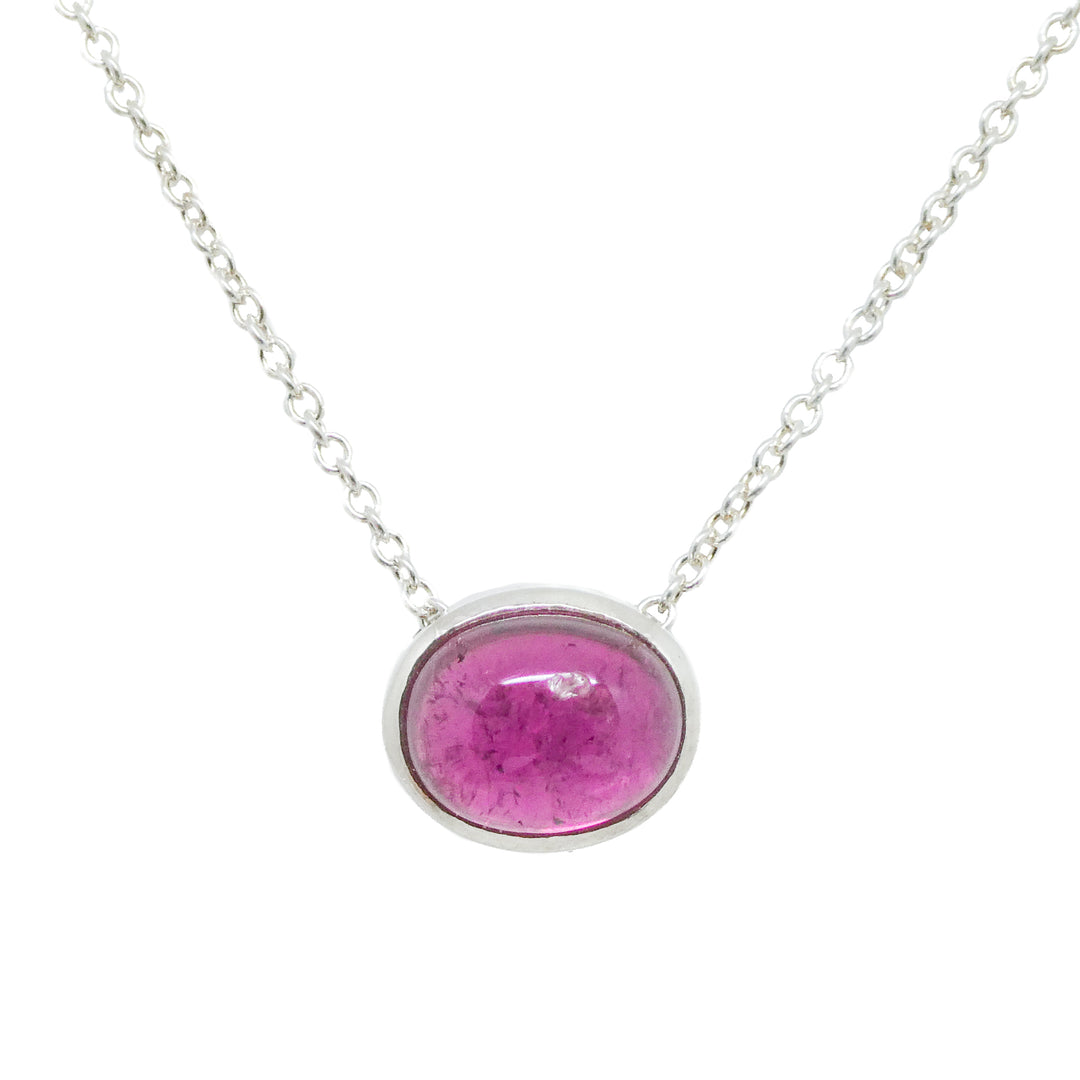 Sterling Silver Pink Oval Cabochon Tourmaline Pendant