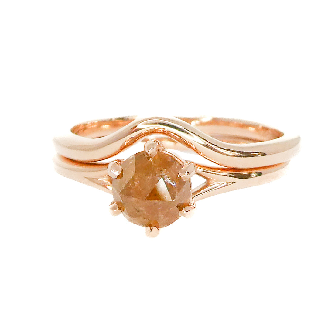 Rose Gold and Orange Rose-Cut Diamond Engagement Ring Set