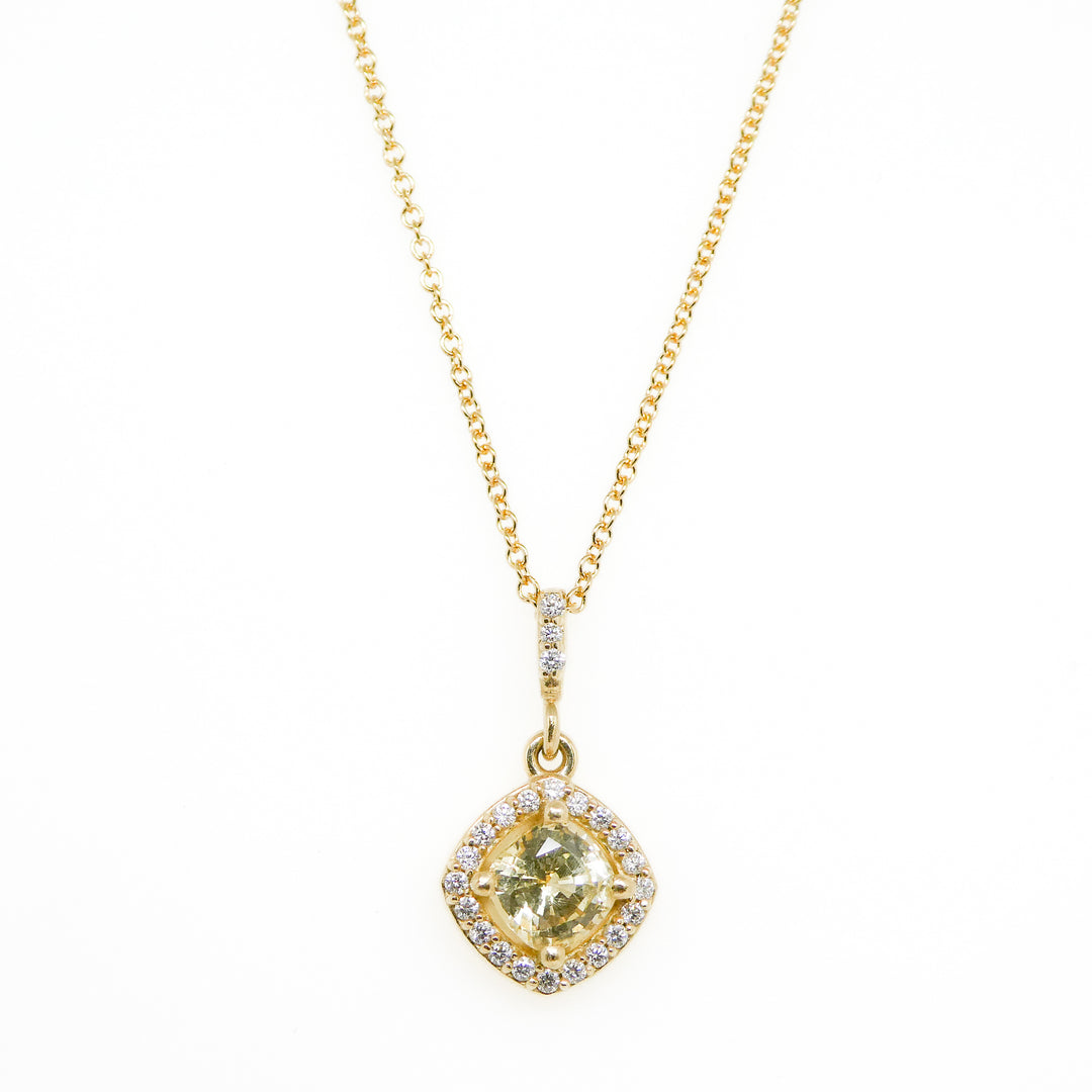 Yellow Sapphire and Diamond Halo Pendant