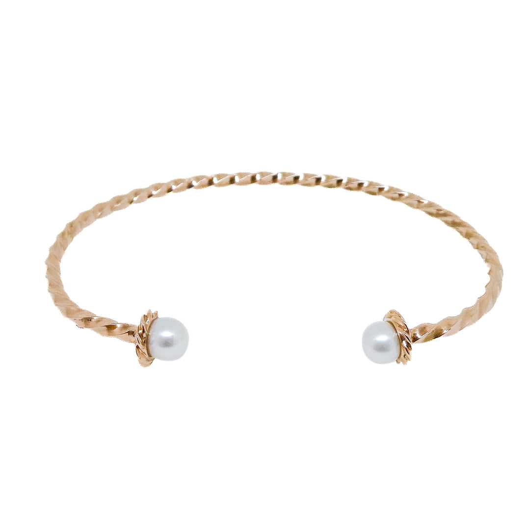Twisted Rose Gold and Pearl Bangle