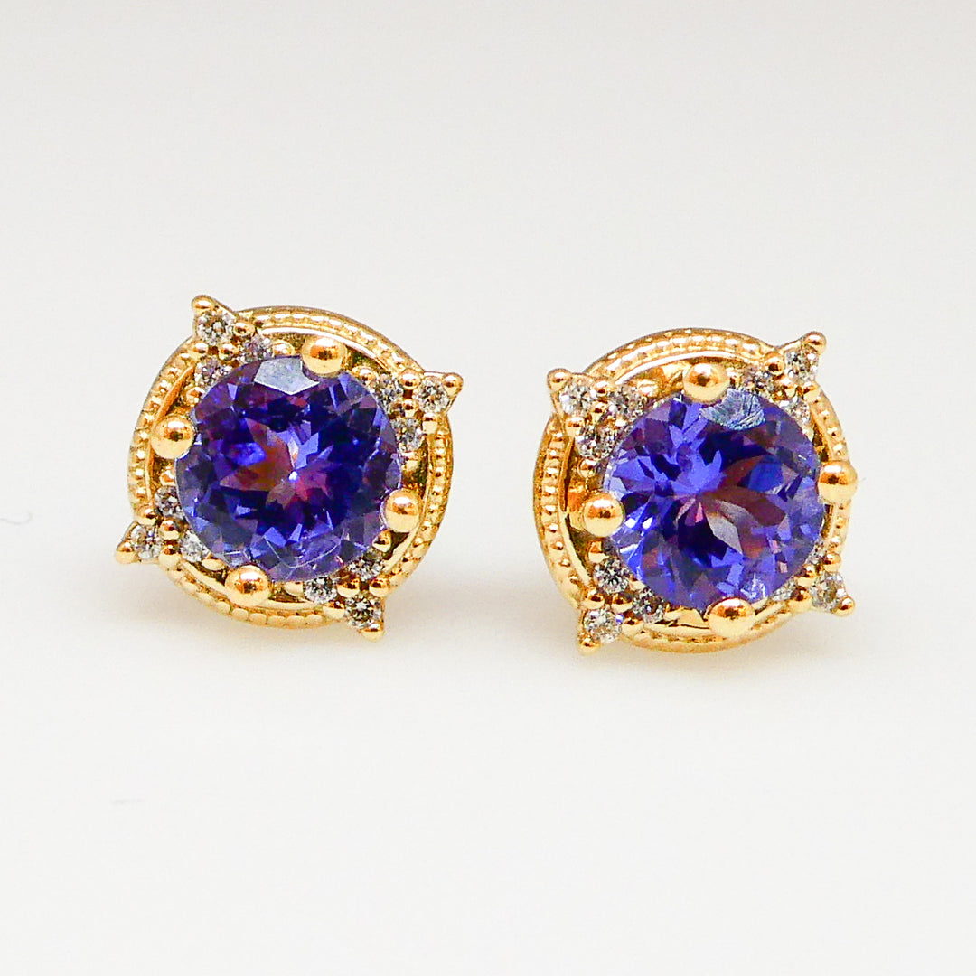 Tanzanite Compass Rose Stud Earrings