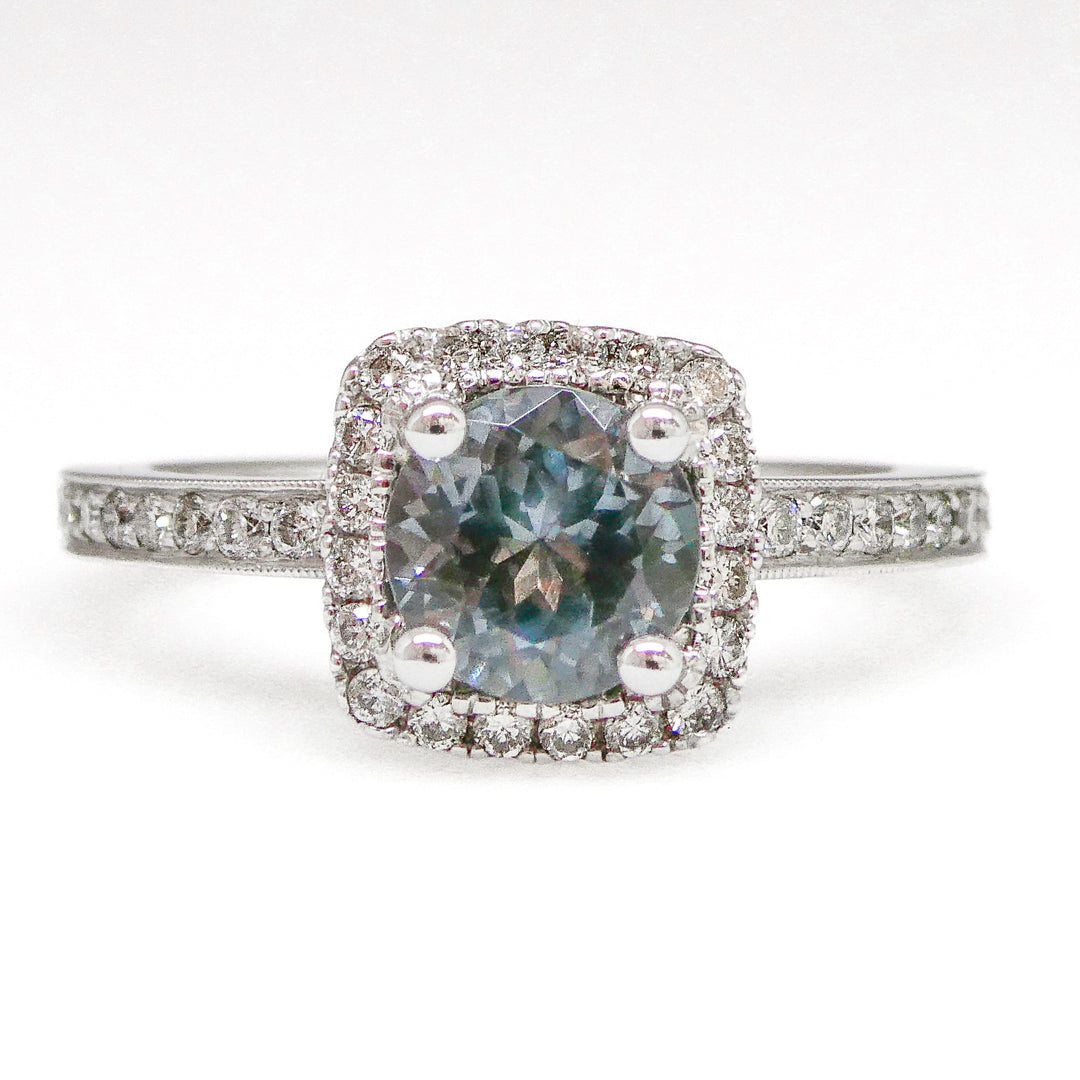 Blue Spinel and Diamond Engagement Ring