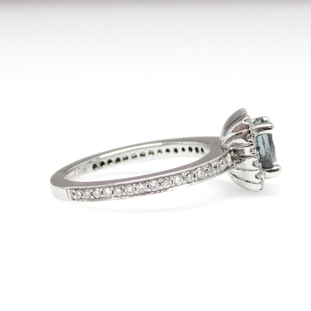 Blue Spinel and Diamond Engagement Ring