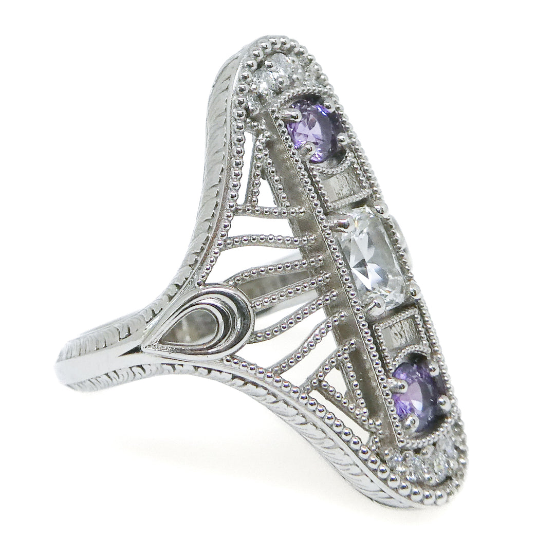 Art Deco Purple and White Sapphire with Diamond Accents Ring