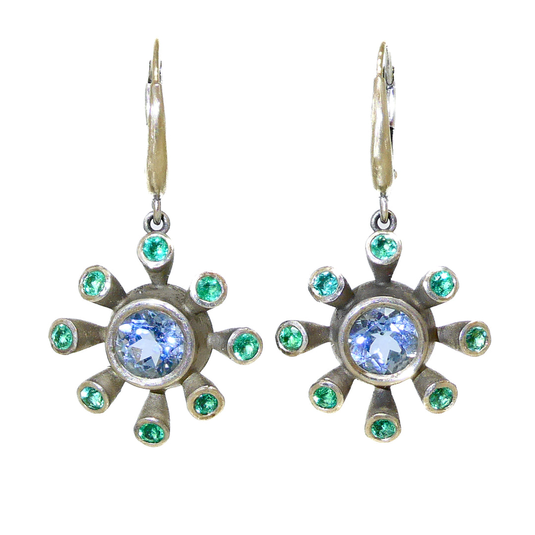 Artisan Aquamarine and Emerald Earrings