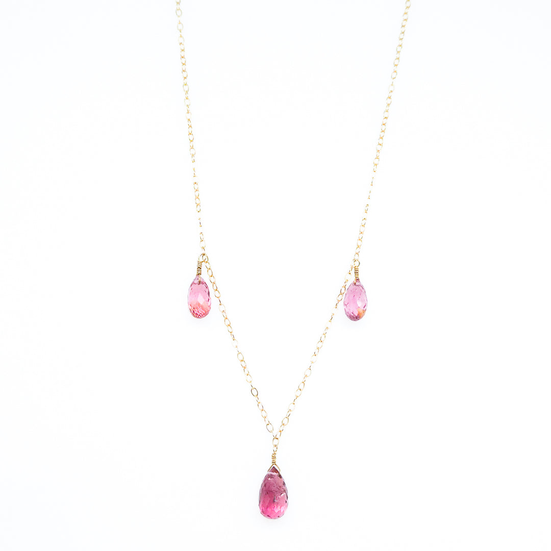 Briolette Pink Tourmaline Drop Necklace