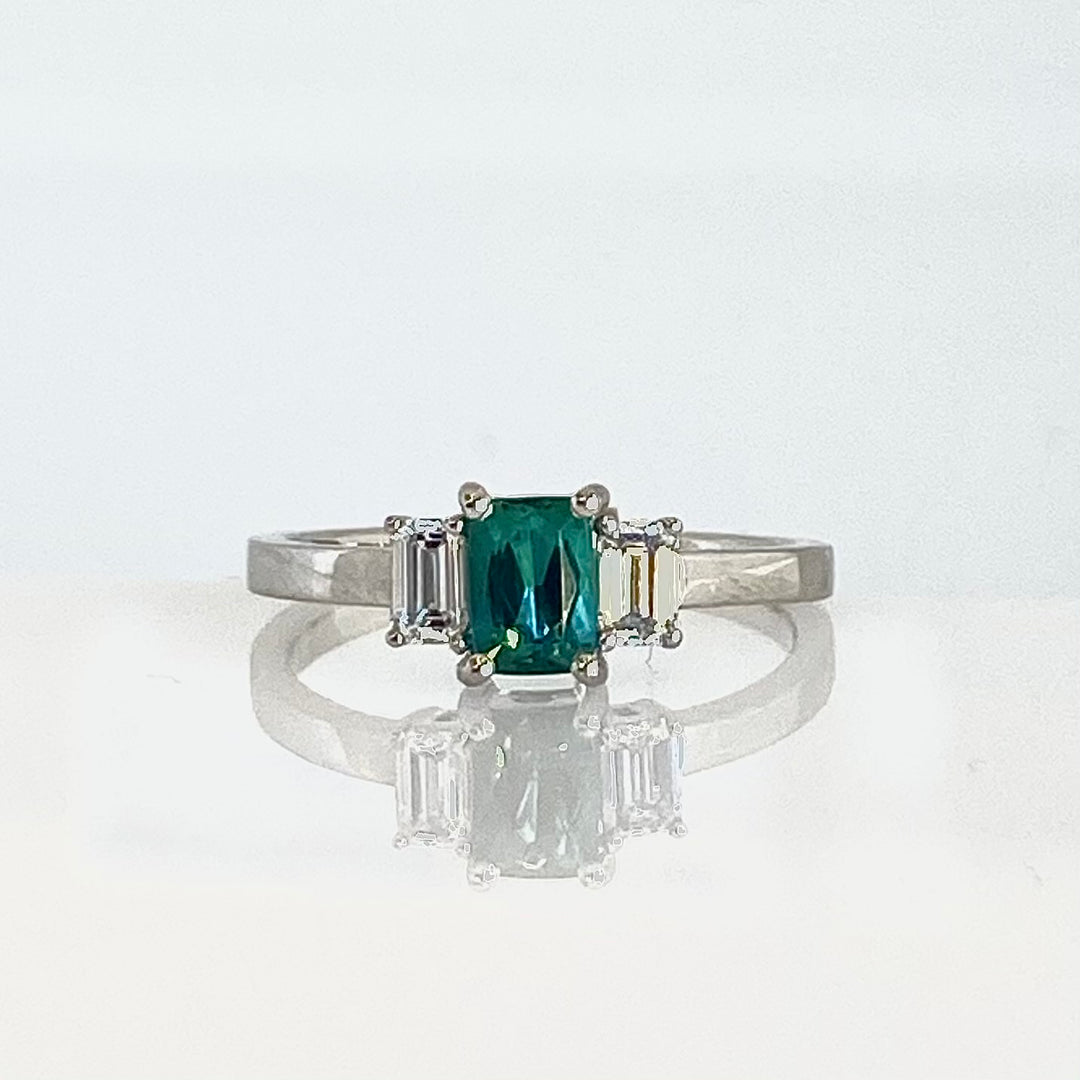 Tourmaline and Emerald Cut Diamond Ring