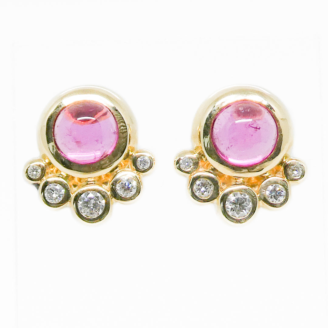 14 Karat Yellow Gold Pink Sapphire and Diamond earrings