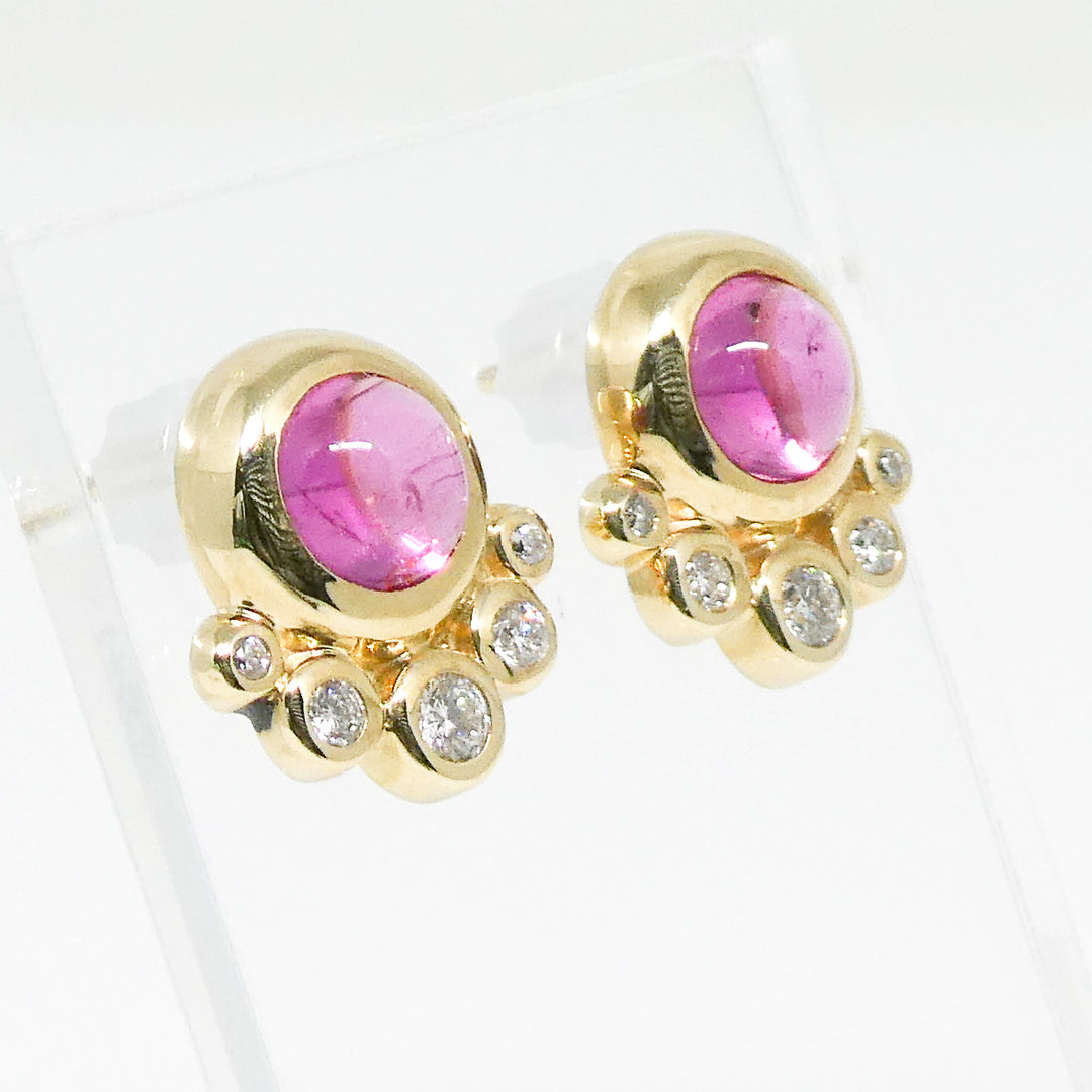 14 Karat Yellow Gold Pink Sapphire and Diamond earrings