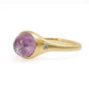 18 Karat Yellow Gold Pink Topaz and Diamond Accent Ring