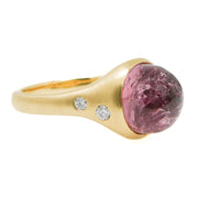 18 Karat Yellow Gold Satin Finish Purple/Pink Topaz and Diamond Accent Ring