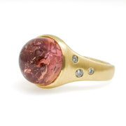 18 Karat Yellow Gold Orange/Pink Topaz and Diamond Accent Ring