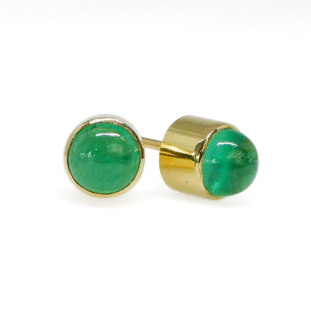 18 Karat Yellow Gold Emerald Solitaire Earrings