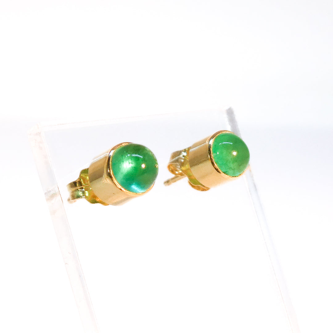 18 Karat Yellow Gold Emerald Solitaire Earrings