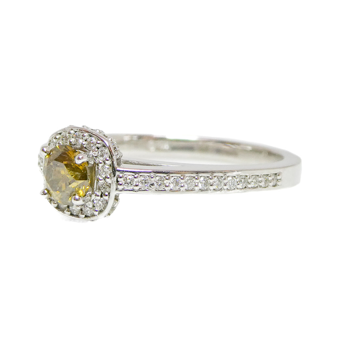 Yellow Diamond and Diamond Halo Ring