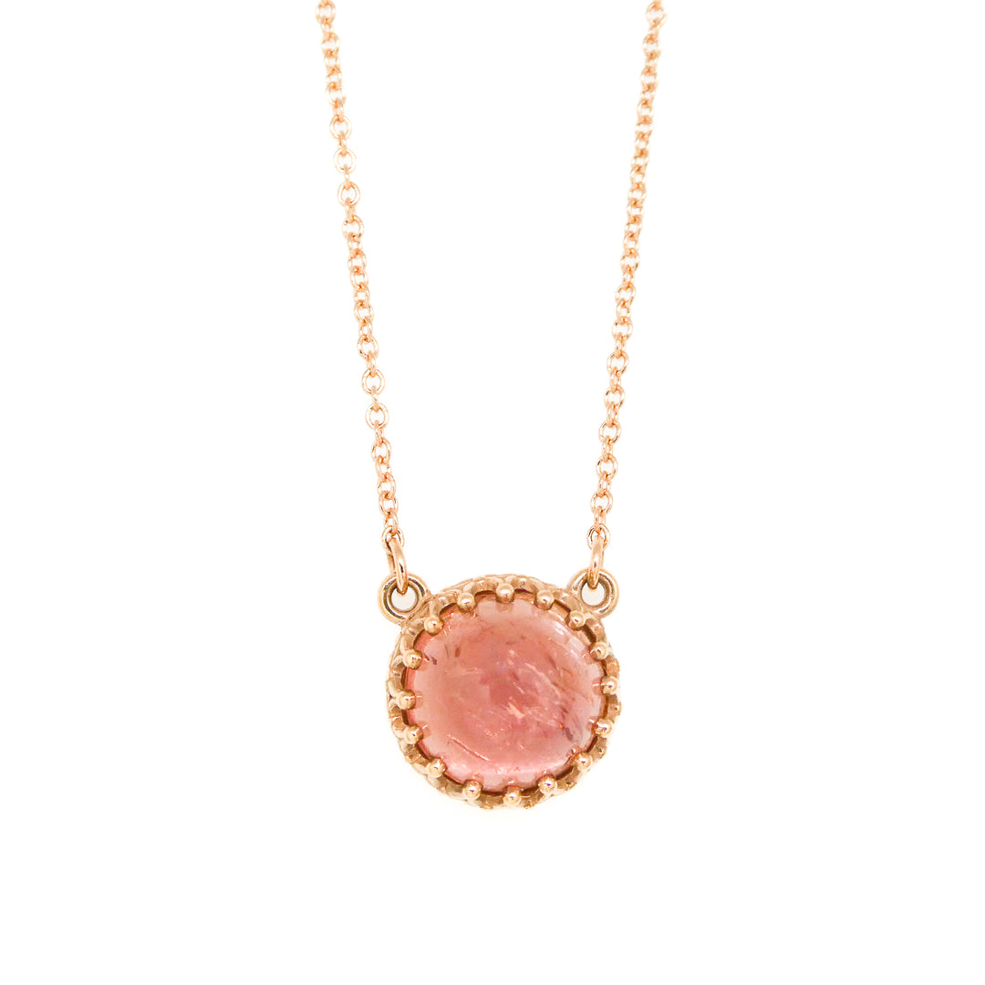 Pink Topaz Crown Bezel Necklace