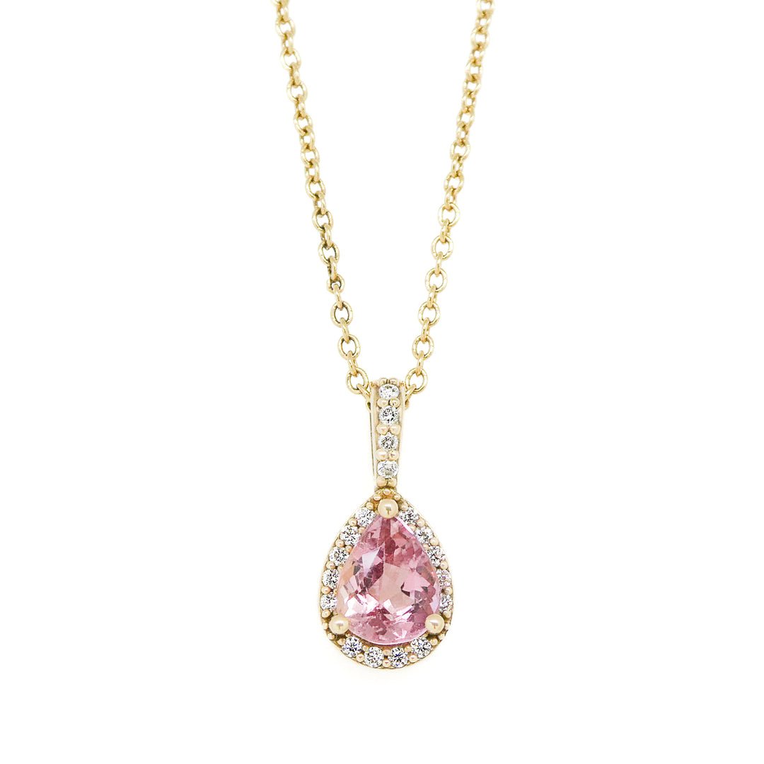 Pink Imperial Topaz and Diamond Halo Pendant