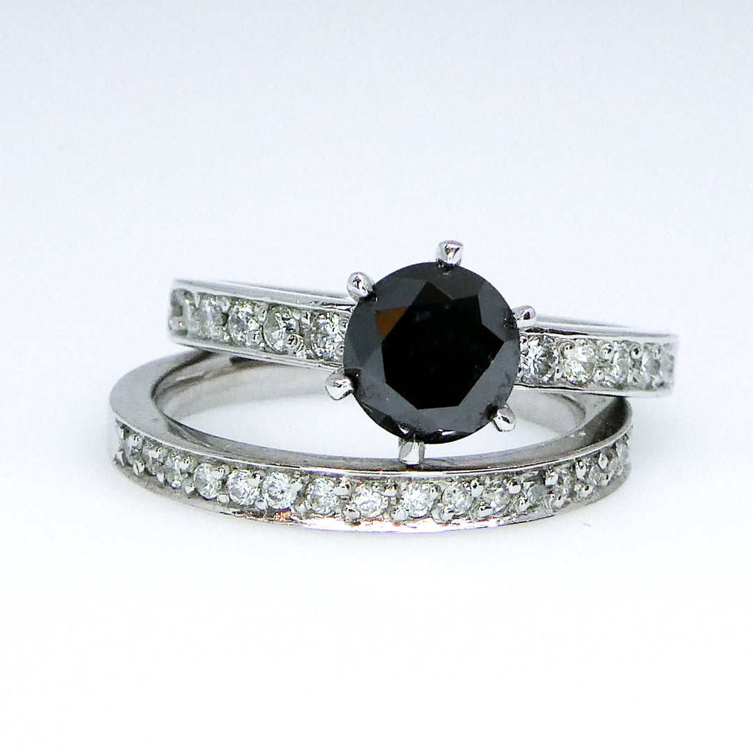 Black Diamond and Diamond Accent Wedding Set