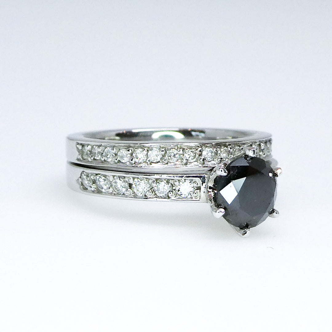 Black Diamond and Diamond Accent Wedding Set