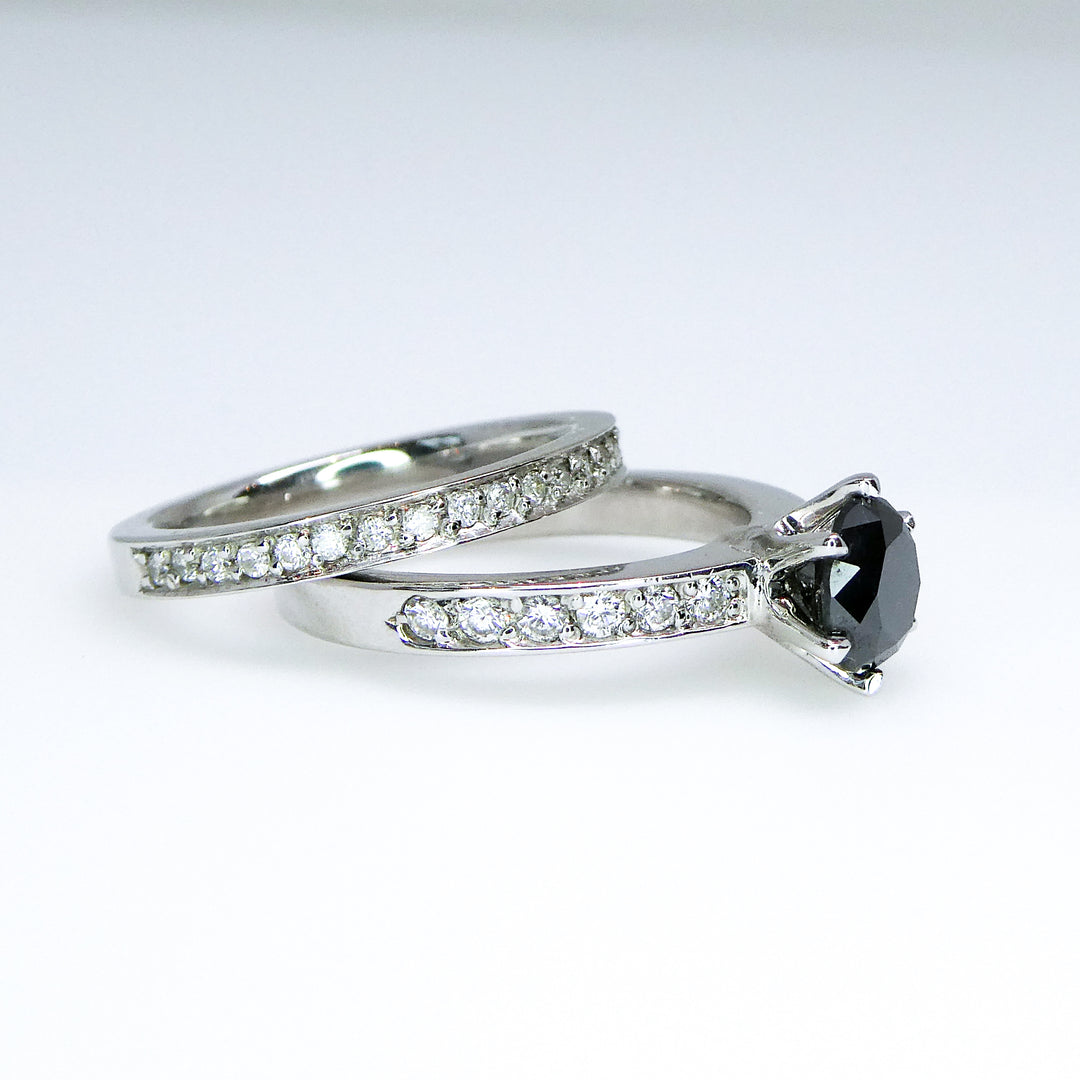 Black Diamond and Diamond Accent Wedding Set