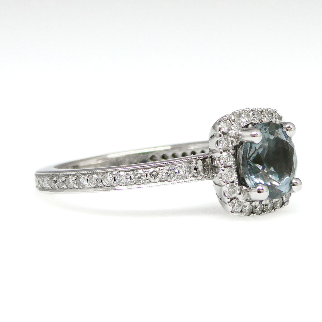 Blue Spinel and Diamond Engagement Ring